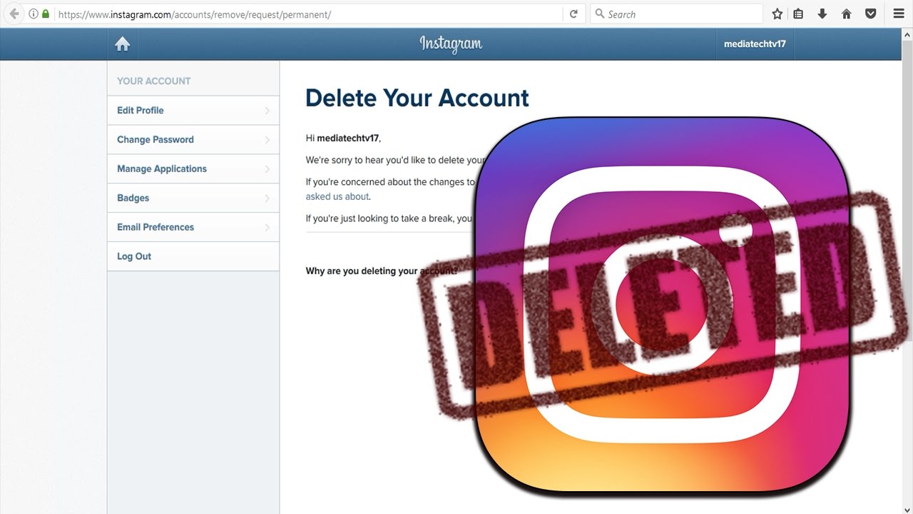 how to disable instagram account before 1 week