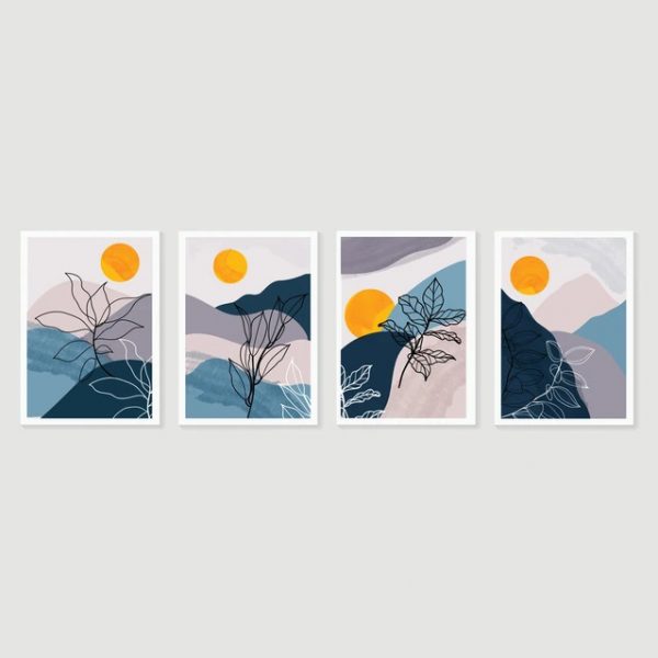 مجموعه 4 عددی زمینه زمین با کوه و خورشید